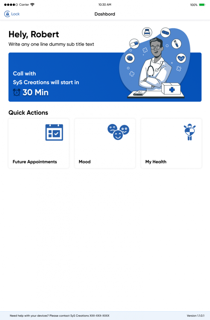 Dashbord - 2 - SyS Creations Healthcare IoT app home screen