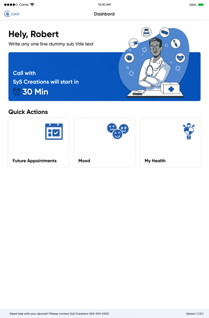 Healthcare IoT app home screen